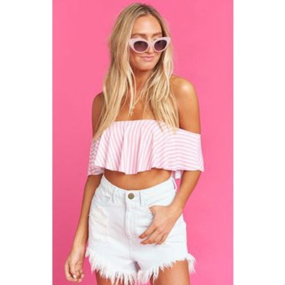 💕SHOW ME YOUR MUMU💕 Barbie Bindi Ruffle Bikini TOP ~ Skipper Stripe Pink/White - Picture 7 of 8
